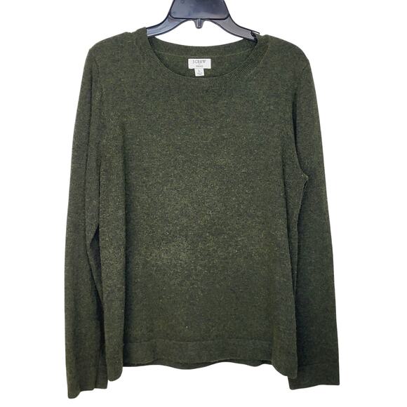 J. Crew Green Teddie Cotton Wool Blend Crew Neck Sweater Sz L Minimalist Preppy - Picture 1 of 6
